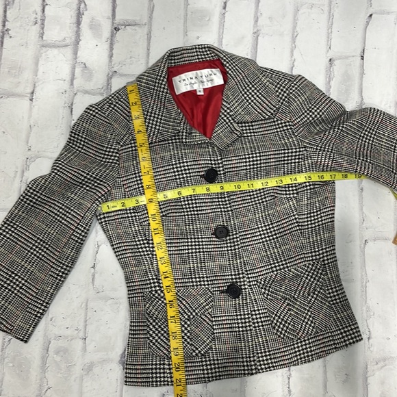Trina Turk Blazer Plaid Wool Blend Cropped Fully Lined 3/4 Sleeve 3-Button - Picture 10 of 12